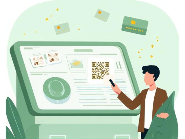 Illustration of a business owner managing payments on a tablet with QR codes